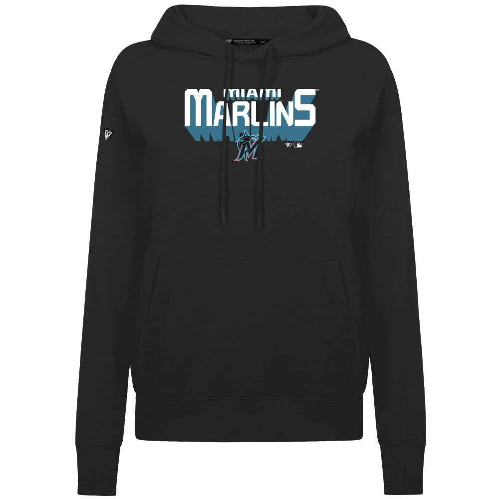 Miami Marlins Levelwear Women's Adorn Retro 3D Pullover Hoodie - Black