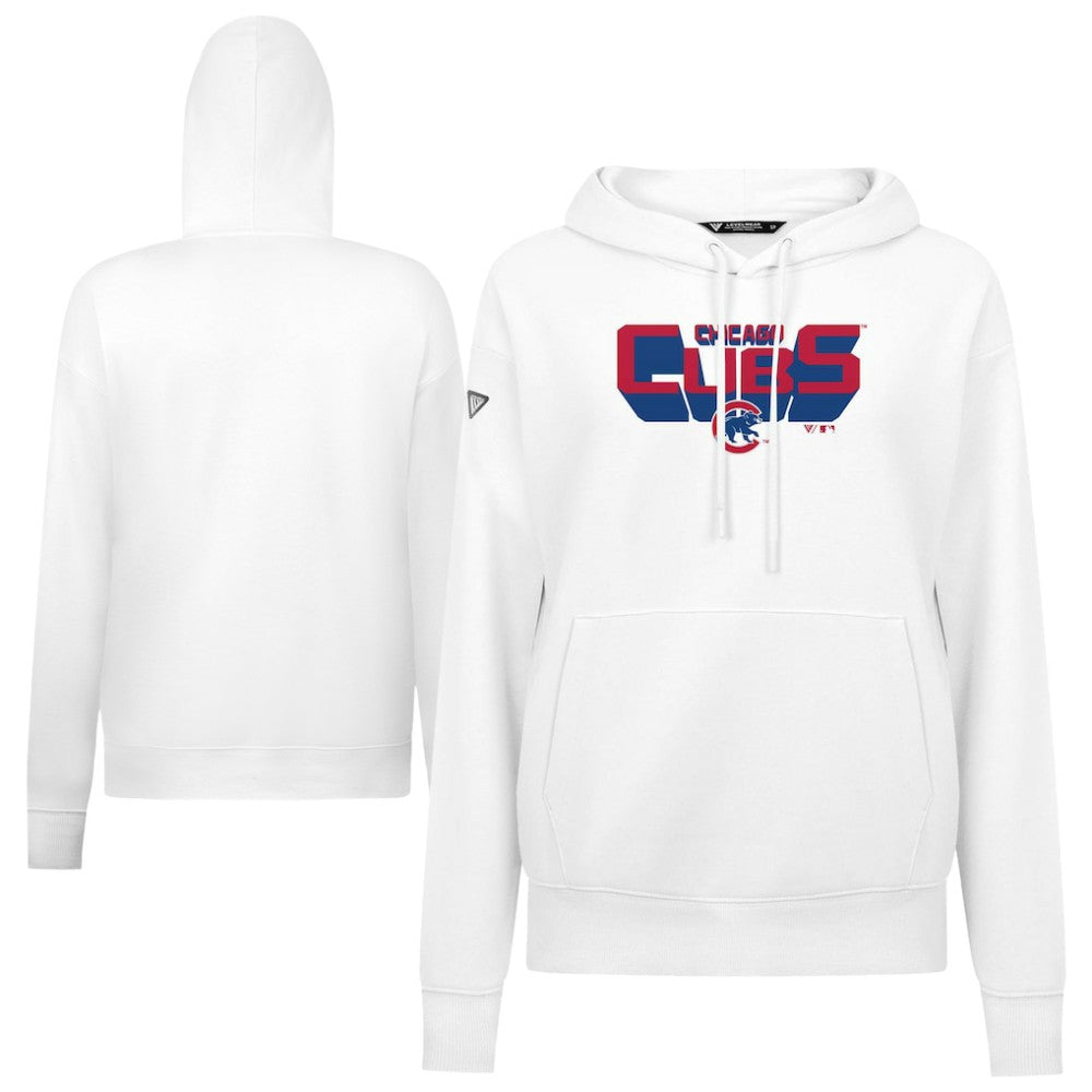 Chicago Cubs Levelwear Women's Adorn Retro 3D Pullover Hoodie - White