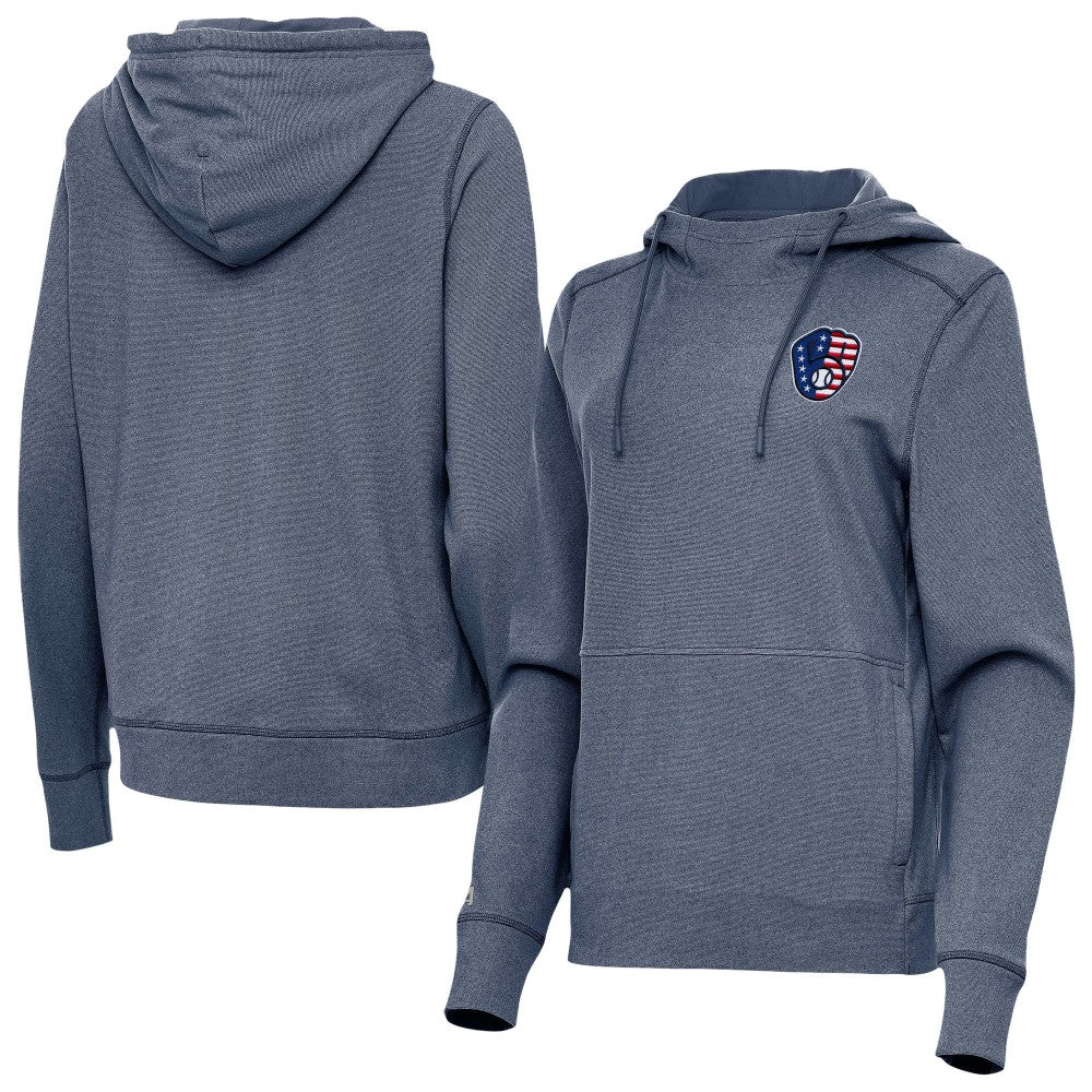 Milwaukee Brewers Antigua Women's Justice Stars and Stripes Team Logo Pullover Hoodie - Heather Navy