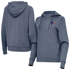 Milwaukee Brewers Antigua Women's Justice Stars and Stripes Team Logo Pullover Hoodie - Heather Navy