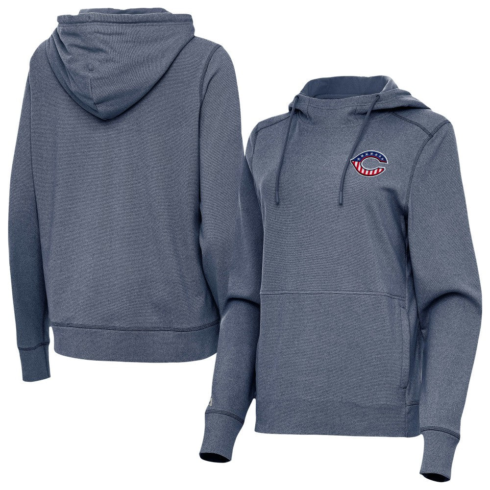 Cincinnati Reds Antigua Women's Justice Stars and Stripes Team Logo Pullover Hoodie - Heather Navy