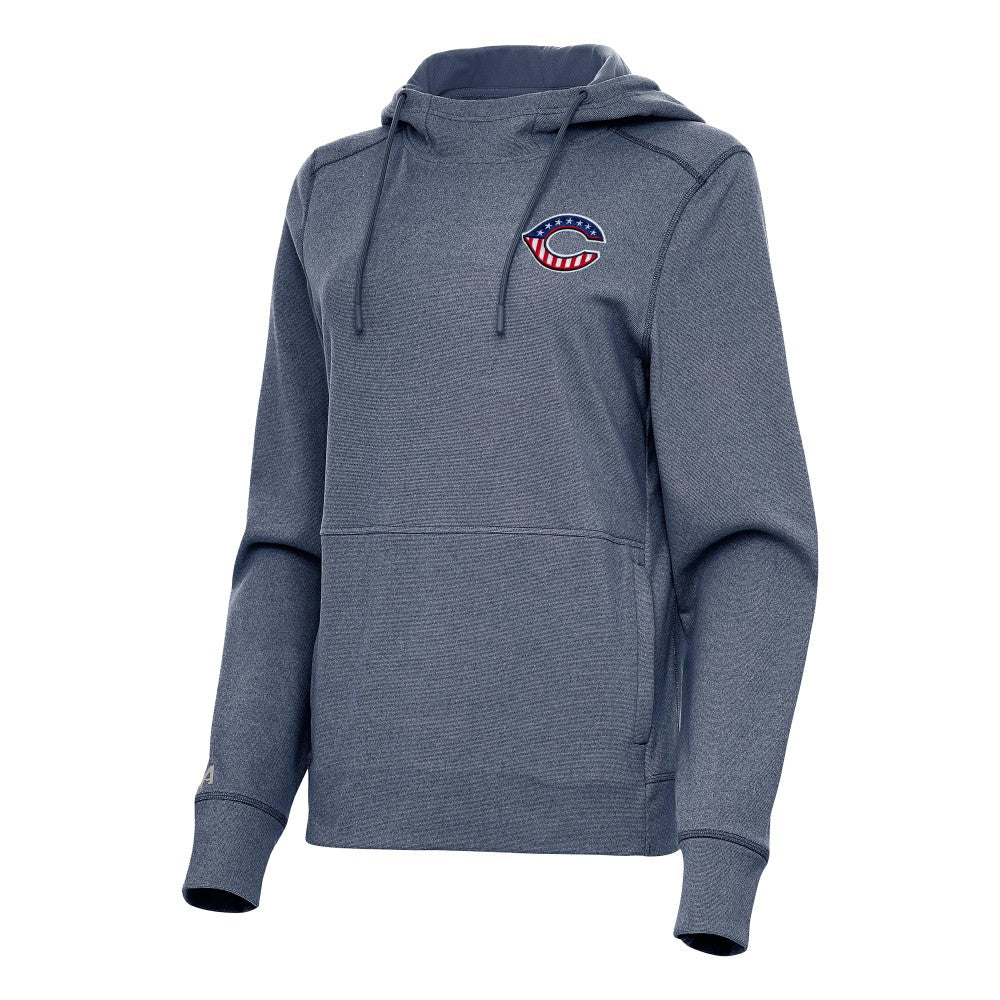 Cincinnati Reds Antigua Women's Justice Stars and Stripes Team Logo Pullover Hoodie - Heather Navy