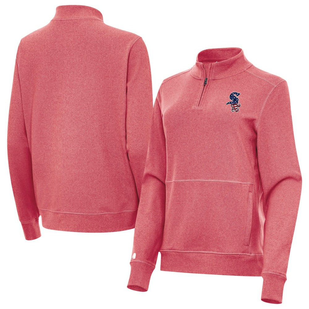 Chicago White Sox Antigua Women's Crush Stars and Stripes Team Logo Quarter-Zip Pullover Top - Heather Red