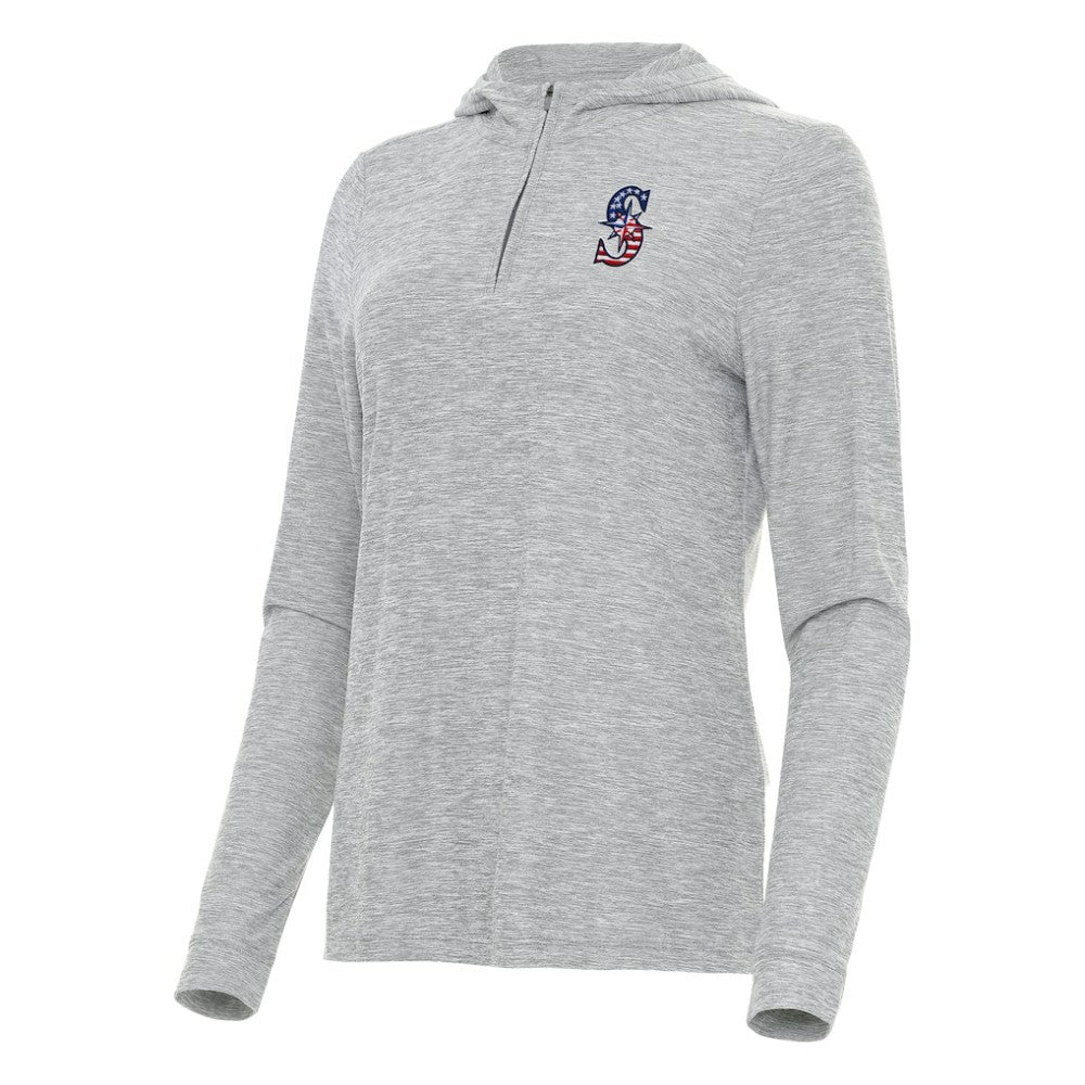 Seattle Mariners Antigua Women's Daybreak Quarter-Zip Hoodie - Heather Gray