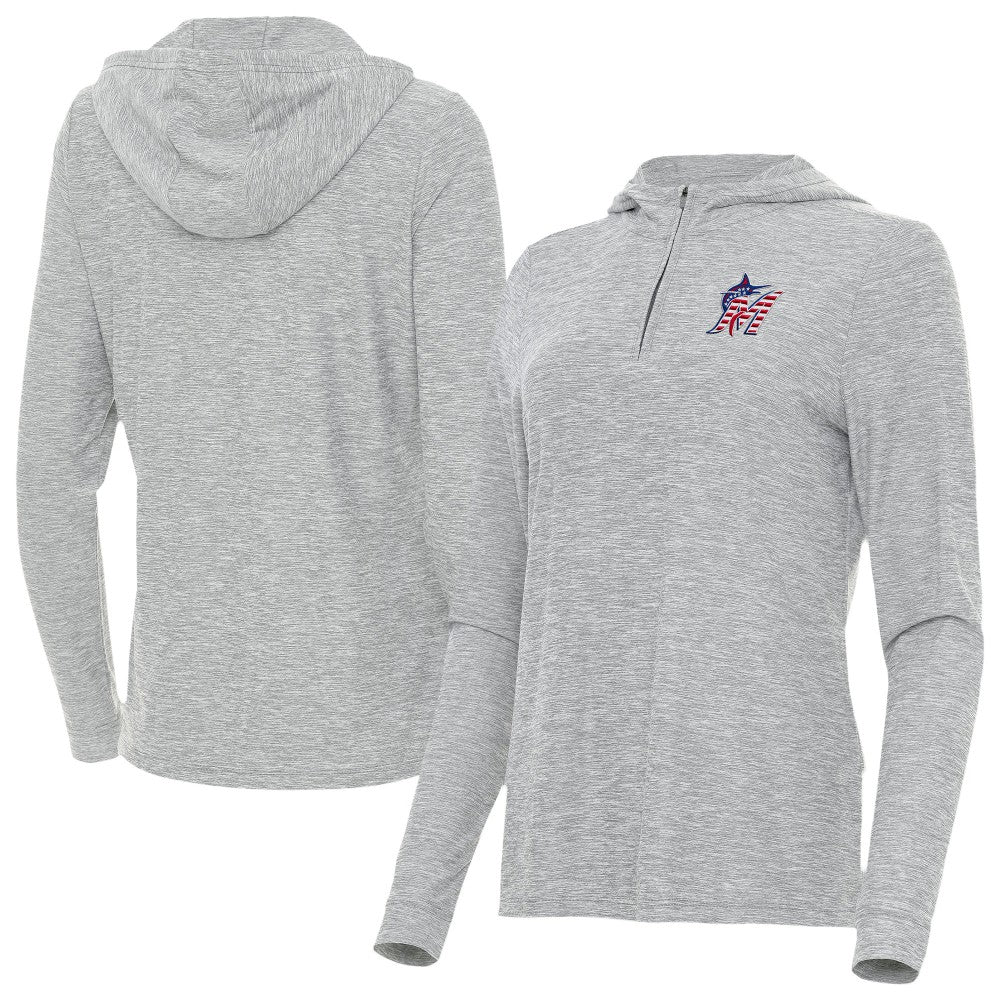 Miami Marlins Antigua Women's Daybreak Quarter-Zip Hoodie - Heather Gray