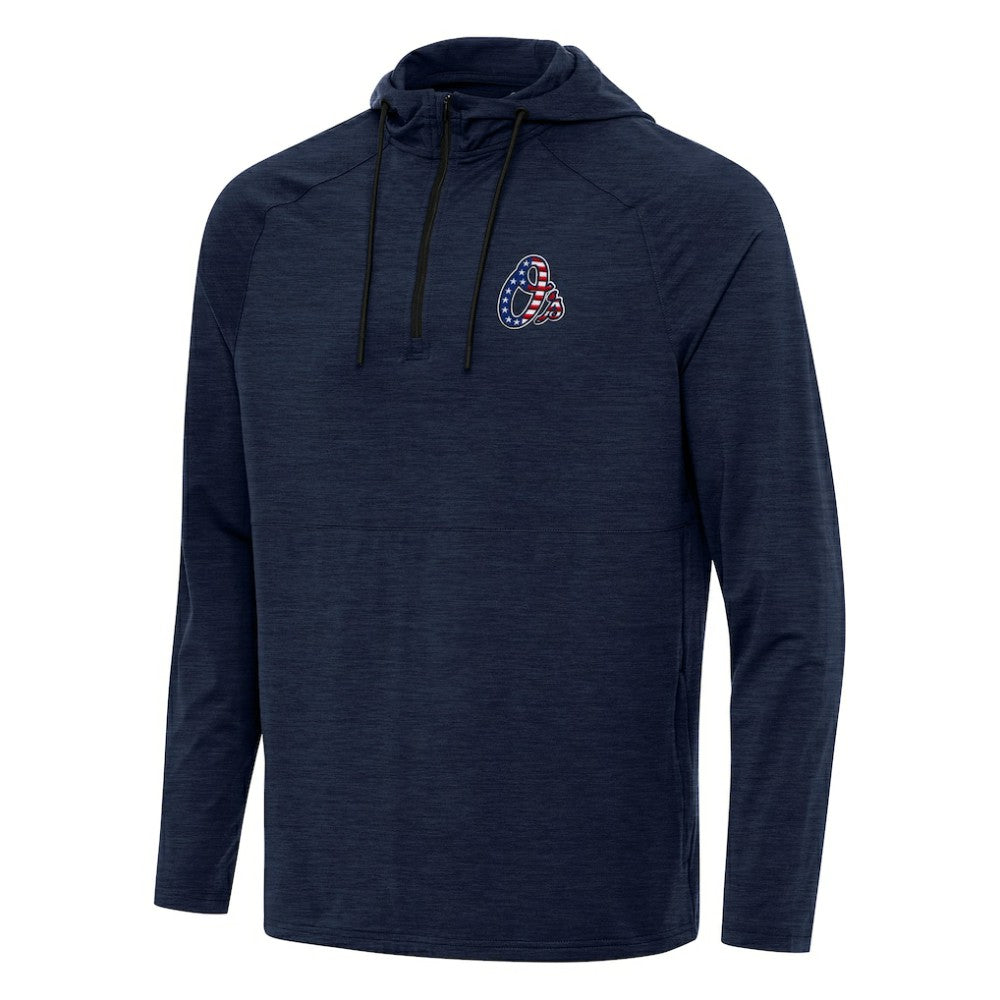 Baltimore Orioles Antigua Spikes Stars and Stripes Team Logo Quarter-Zip Pullover Hoodie - Heather Navy