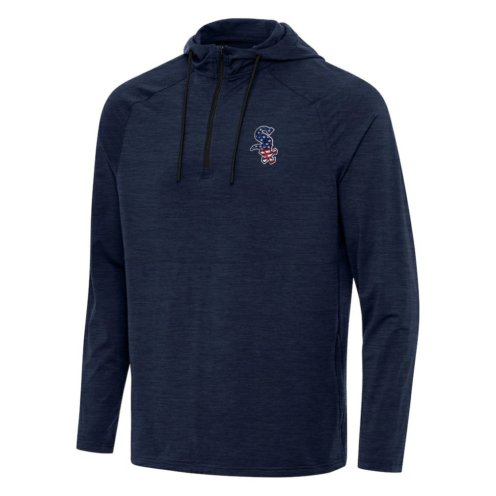 Chicago White Sox Antigua Spikes Stars and Stripes Team Logo Quarter-Zip Pullover Hoodie - Heather Navy