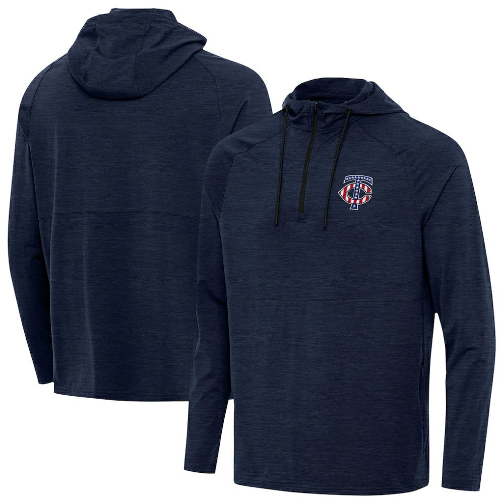 Minnesota Twins Antigua Spikes Stars and Stripes Team Logo Quarter-Zip Pullover Hoodie - Heather Navy
