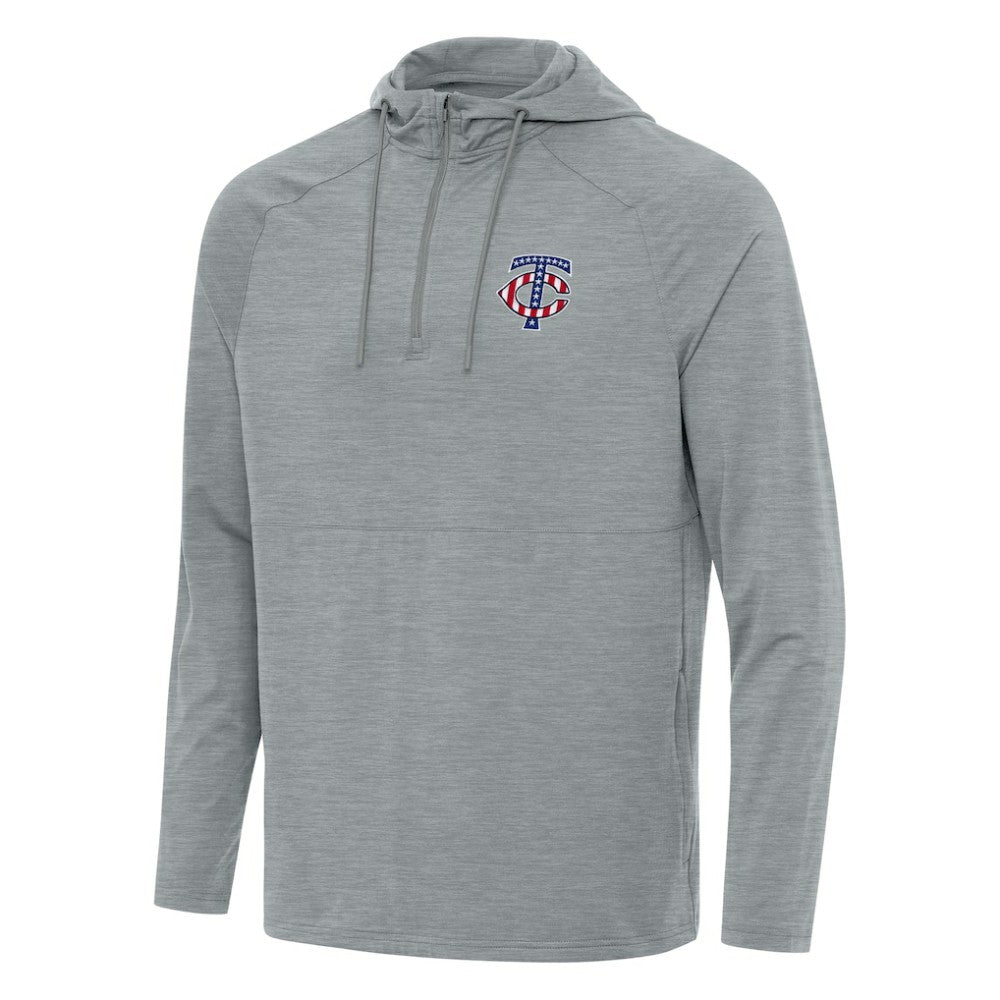 Minnesota Twins Antigua Spikes Stars and Stripes Team Logo Quarter-Zip Pullover Hoodie - Heather Gray