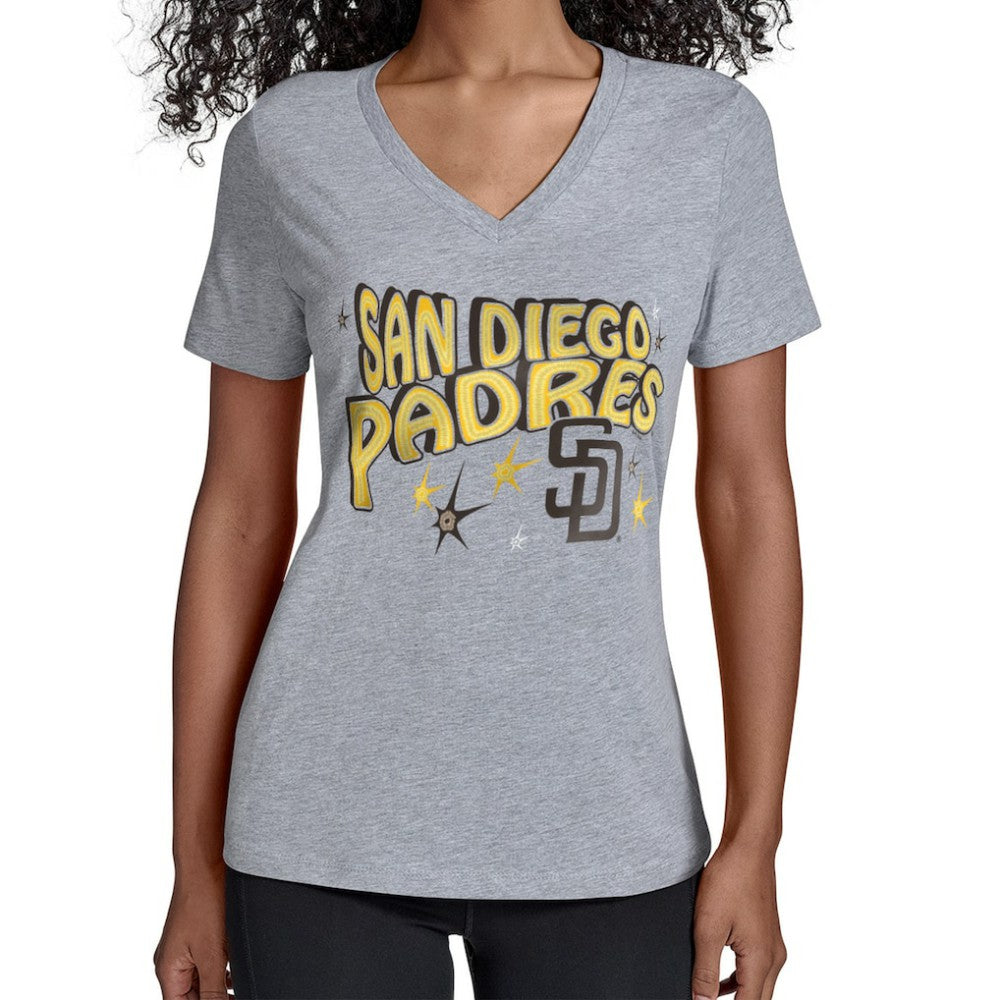 San Diego Padres Starter Women's Fireworks V-Neck T-Shirt - Gray