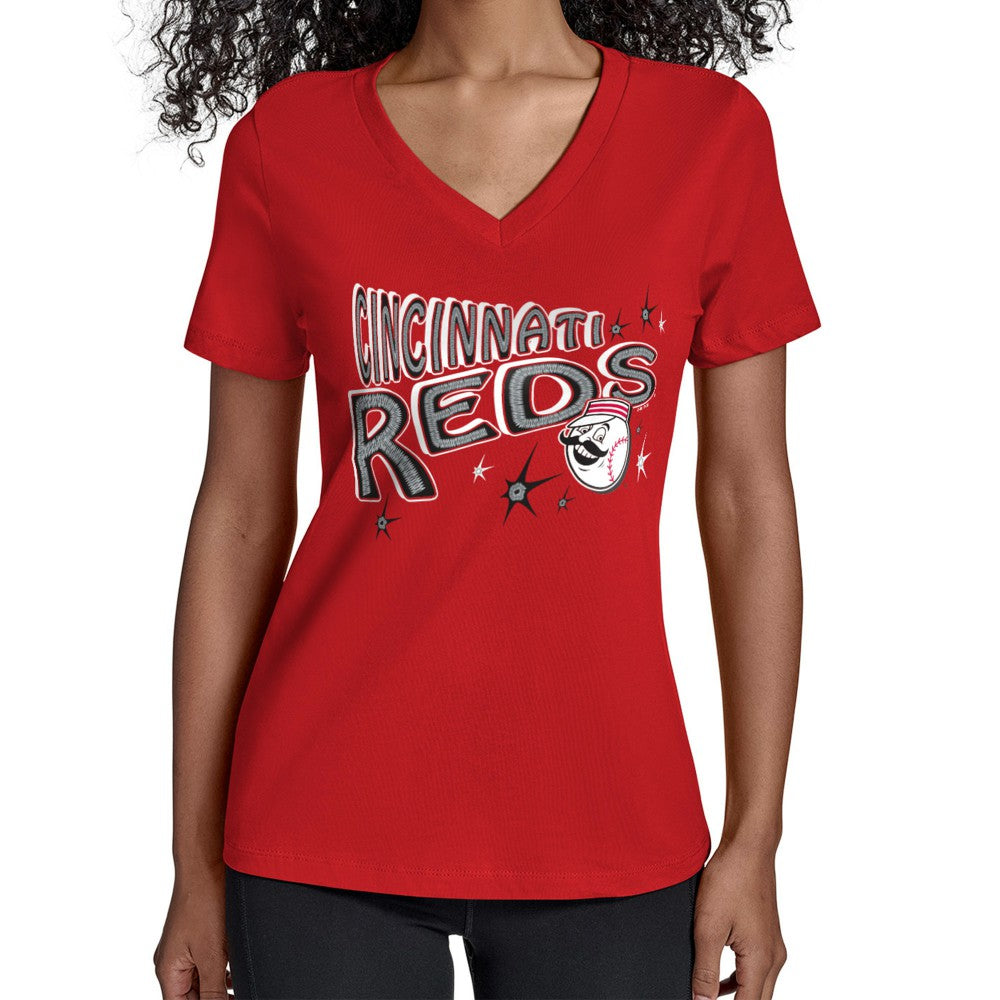 Cincinnati Reds Starter Women's Fireworks V-Neck T-Shirt - Red