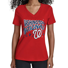 Washington Nationals Starter Women's Fireworks V-Neck T-Shirt - Red