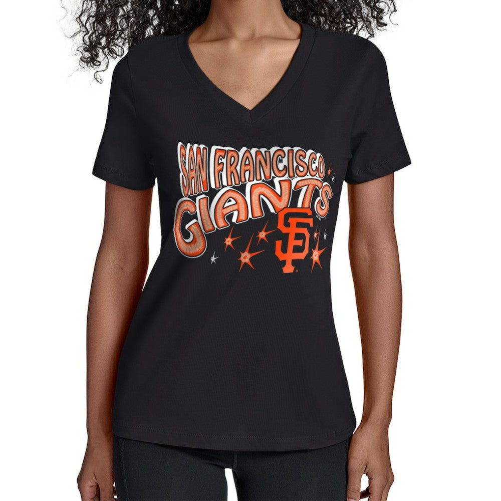 San Francisco Giants Starter Women's Fireworks V-Neck T-Shirt - Black