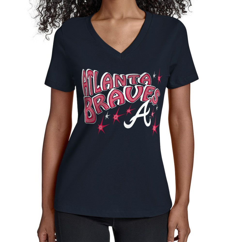 Atlanta Braves Starter Women's Fireworks V-Neck T-Shirt - Navy