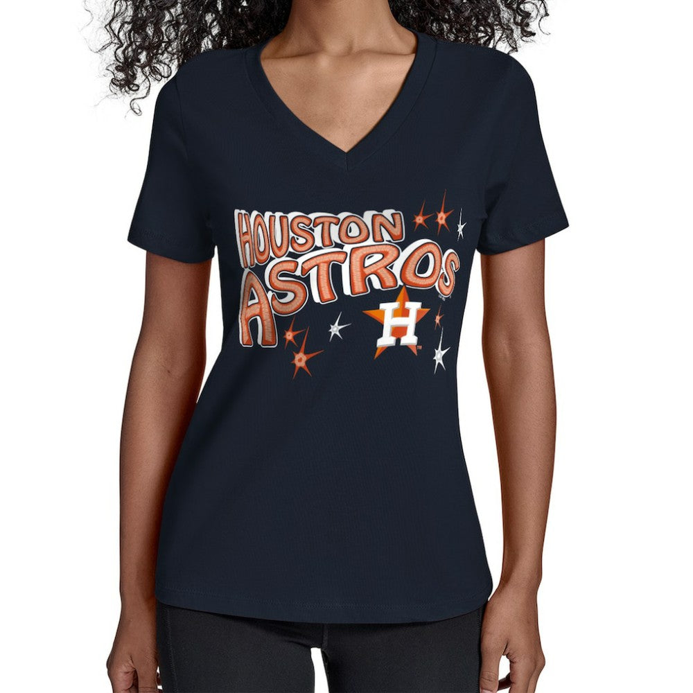 Houston Astros Starter Women's Fireworks V-Neck T-Shirt - Navy