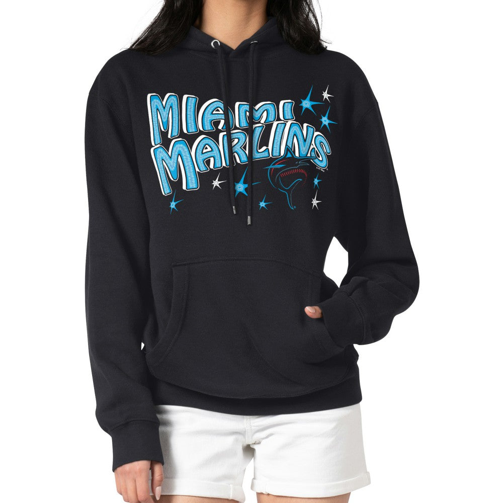Miami Marlins Starter Women's Fireworks Fleece Tri-Blend Pullover Hoodie - Black