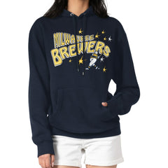Milwaukee Brewers Starter Women's Fireworks Fleece Tri-Blend Pullover Hoodie - Navy