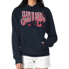 Cleveland Guardians Starter Women's Fireworks Fleece Tri-Blend Pullover Hoodie - Navy