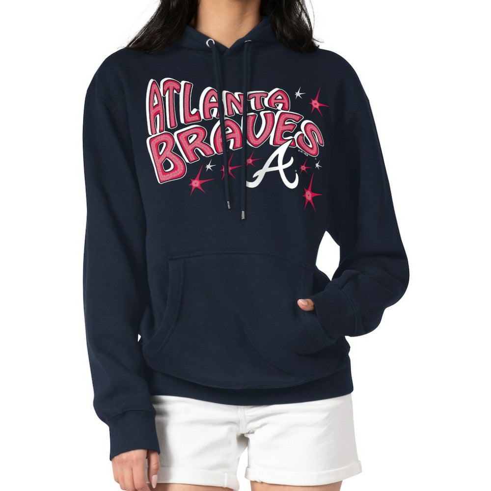 Atlanta Braves Starter Women's Fireworks Fleece Tri-Blend Pullover Hoodie - Navy