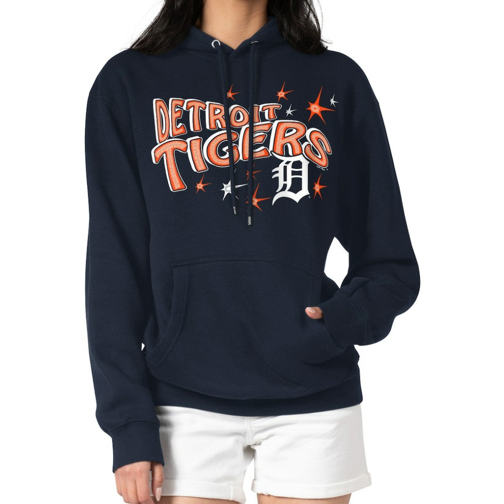 Detroit Tigers Starter Women's Fireworks Fleece Tri-Blend Pullover Hoodie - Navy