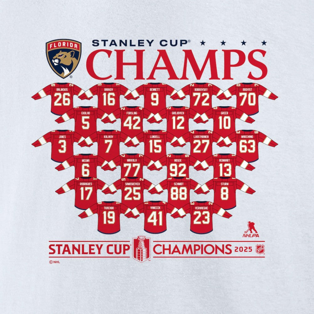 Florida Panthers Fanatics 2025 Stanley Cup Champions Jersey Roster T-Shirt