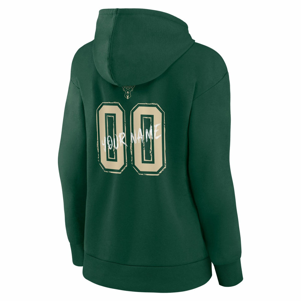 Milwaukee Bucks Women's Hustle Custom Pullover Hoodie - Hunter Green on sale
