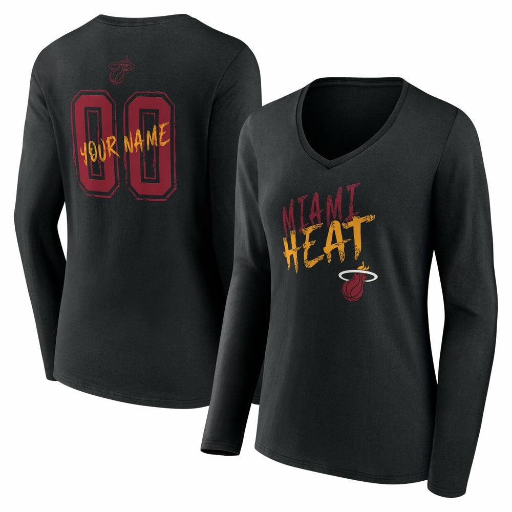 Miami Heat Women's Hustle Custom Long Sleeve V-Neck T-Shirt - Black online