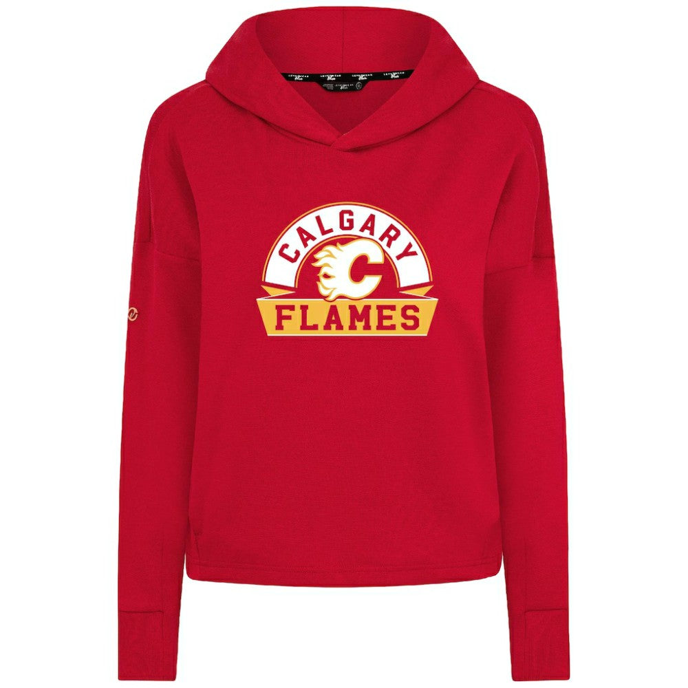 Calgary Flames Levelwear Women's Sweet Banner Arch Tri-Blend Cropped Pullover Hoodie