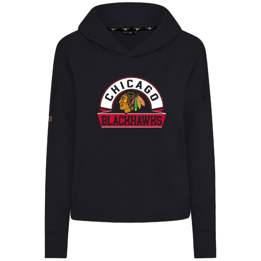 Chicago Blackhawks Levelwear Women's Sweet Banner Arch Tri-Blend Cropped Pullover Hoodie