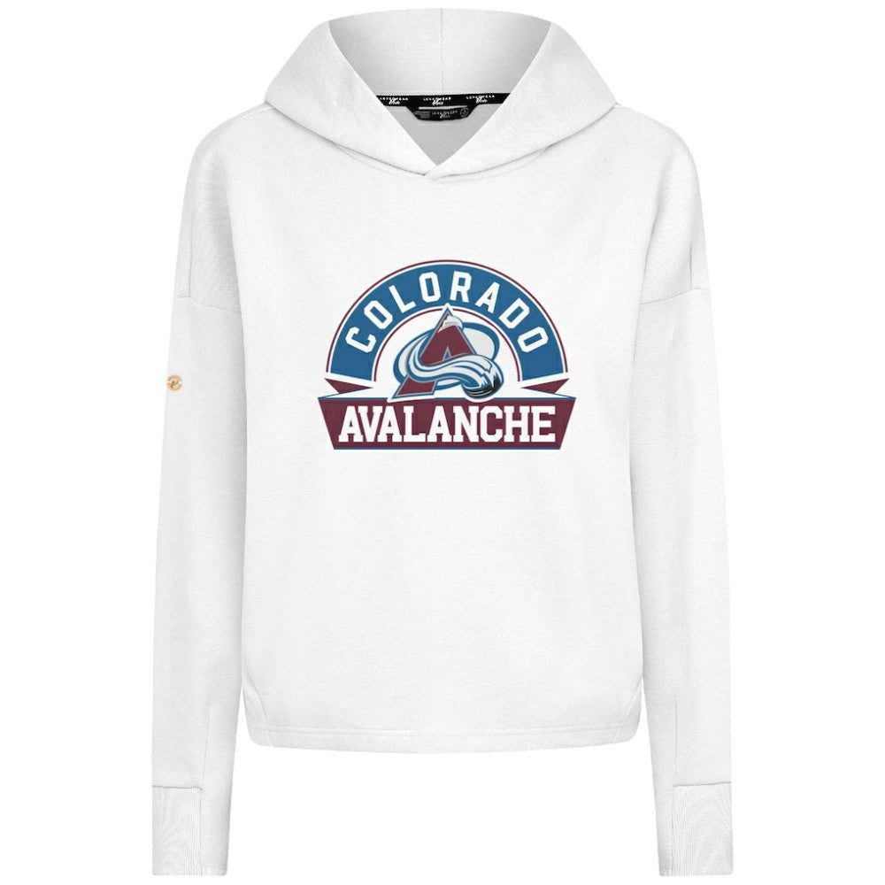Colorado Avalanche Levelwear Women's Sweet Banner Arch Tri-Blend Cropped Pullover Hoodie