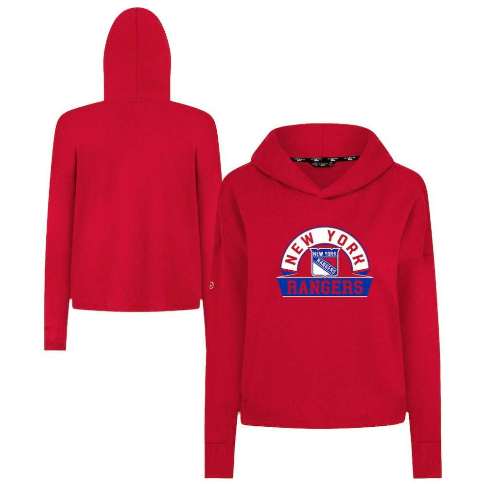 New York Rangers Levelwear Women's Sweet Banner Arch Tri-Blend Cropped Pullover Hoodie