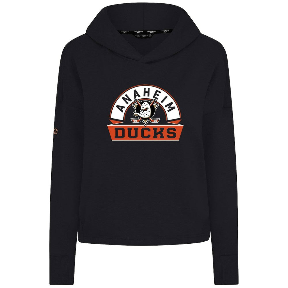 Anaheim Ducks Levelwear Women's Sweet Banner Arch Tri-Blend Cropped Pullover Hoodie