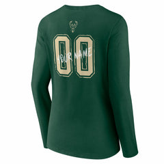 Milwaukee Bucks Women's Hustle Custom Long Sleeve V-Neck T-Shirt - Hunter Green outlet