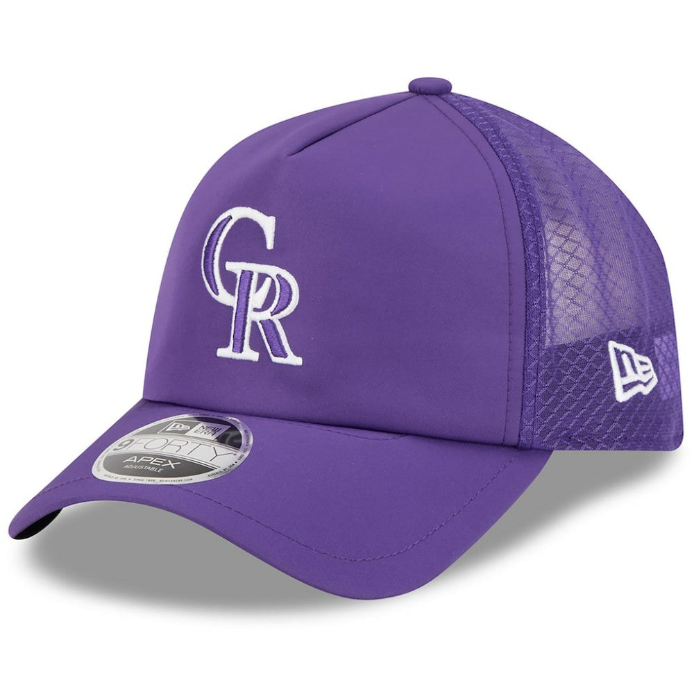 Colorado Rockies 2026 Batting Practice Apex 9FORTY Adjustable Trucker Hat - Purple | New Era