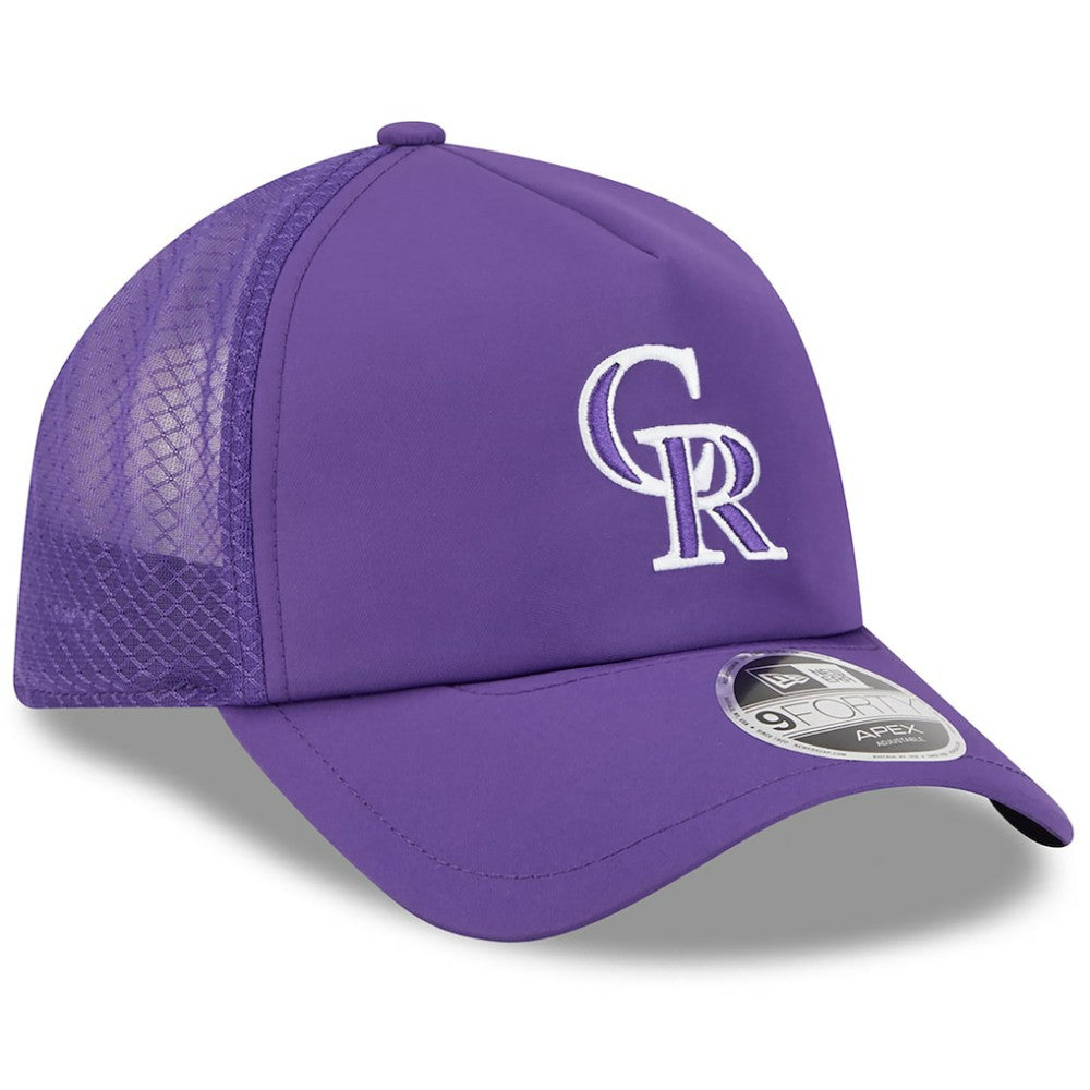 Colorado Rockies 2026 Batting Practice Apex 9FORTY Adjustable Trucker Hat - Purple | New Era