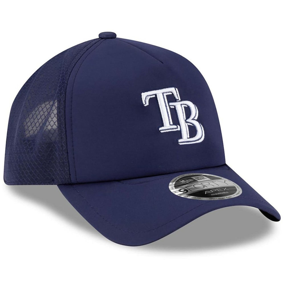 Tampa Bay Rays 2026 Batting Practice Apex 9FORTY Adjustable Trucker Hat - Navy | New Era
