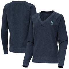 Seattle Mariners Antigua Women's Varsity Tri-Blend V-Neck Long Sleeve T-Shirt - Heather Navy
