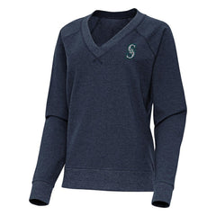 Seattle Mariners Antigua Women's Varsity Tri-Blend V-Neck Long Sleeve T-Shirt - Heather Navy