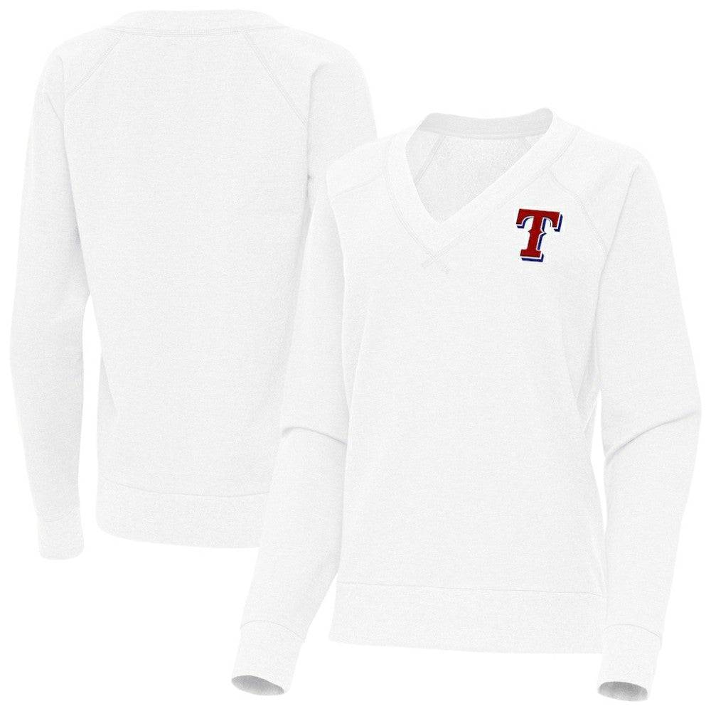 Texas Rangers Antigua Women's Varsity Tri-Blend V-Neck Long Sleeve T-Shirt - White