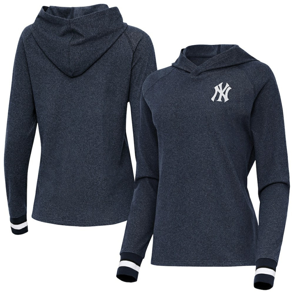 New York Yankees Antigua Women's Trek Pullover Hoodie - Heather Navy