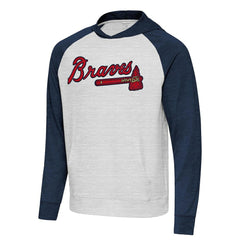 Atlanta Braves Antigua Urgent Pullover Hoodie - Heather Navy/Gray