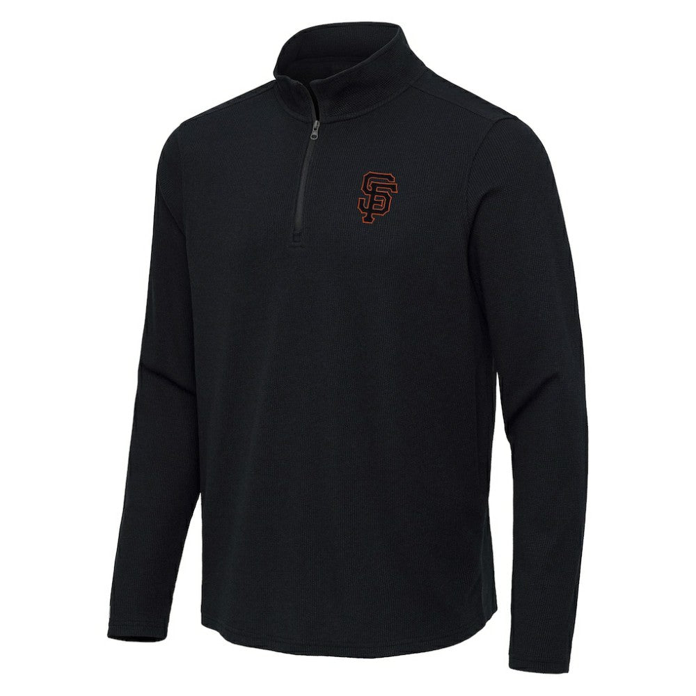 San Francisco Giants Antigua Sync Tri-Blend Quarter-Zip Pullover - Heather Black