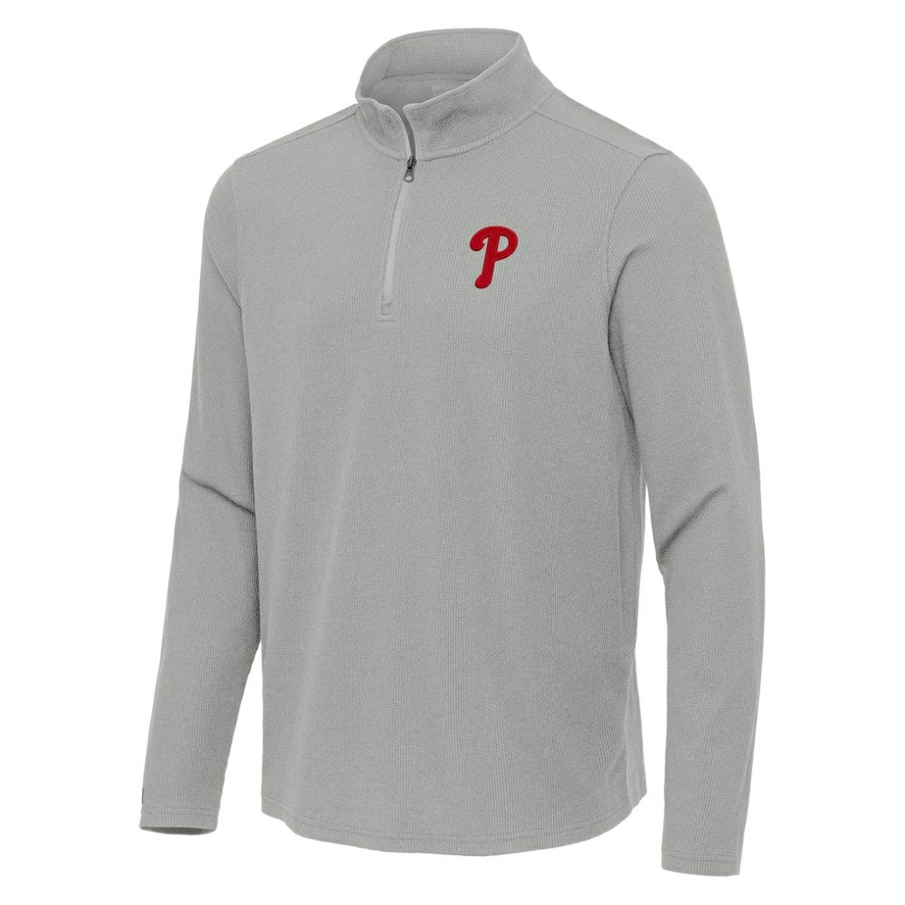 Philadelphia Phillies Antigua Sync Tri-Blend Quarter-Zip Pullover - Heather Gray