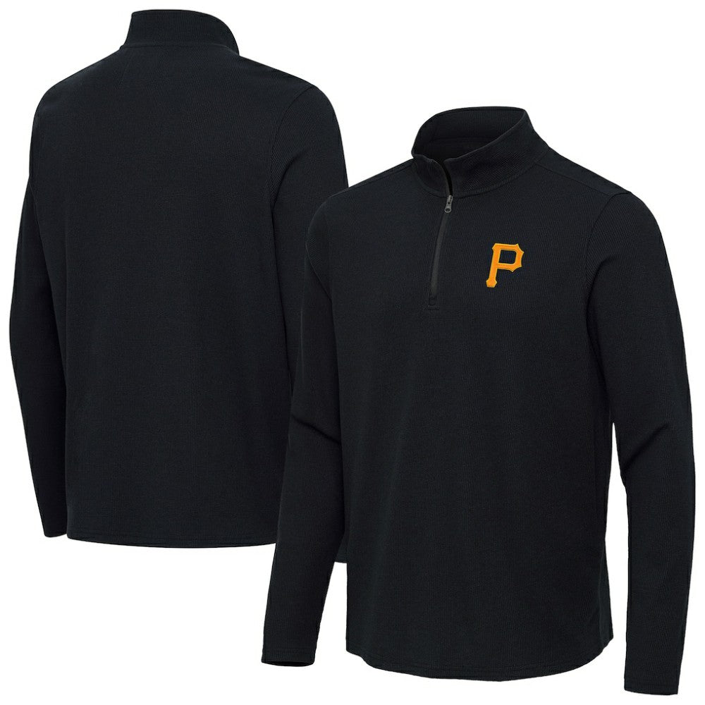 Pittsburgh Pirates Antigua Sync Tri-Blend Quarter-Zip Pullover - Heather Black