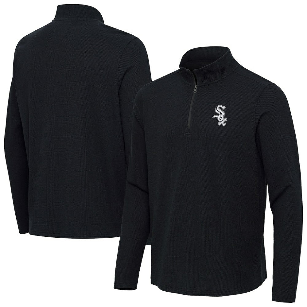 Chicago White Sox Antigua Sync Tri-Blend Quarter-Zip Pullover - Heather Black