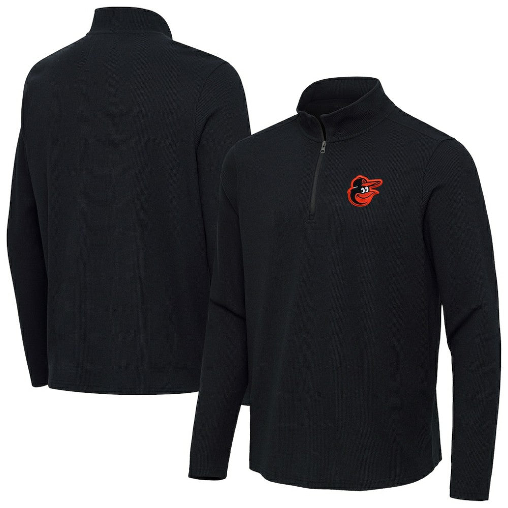 Baltimore Orioles Antigua Sync Tri-Blend Quarter-Zip Pullover - Heather Black