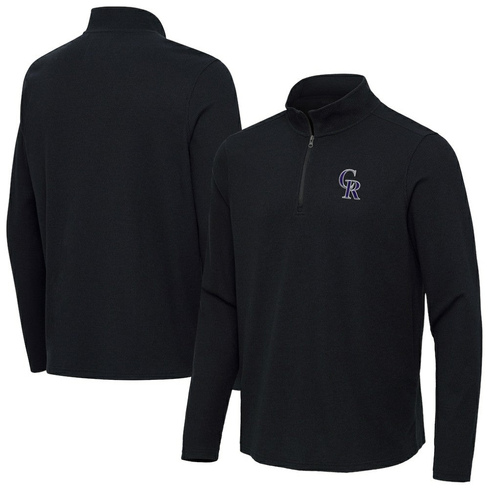 Colorado Rockies Antigua Sync Tri-Blend Quarter-Zip Pullover - Heather Black