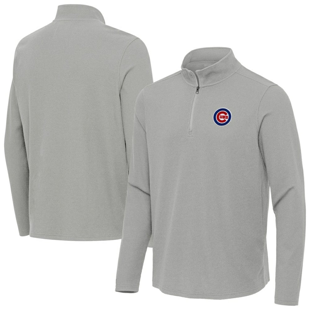 Chicago Cubs Antigua Sync Tri-Blend Quarter-Zip Pullover - Heather Gray