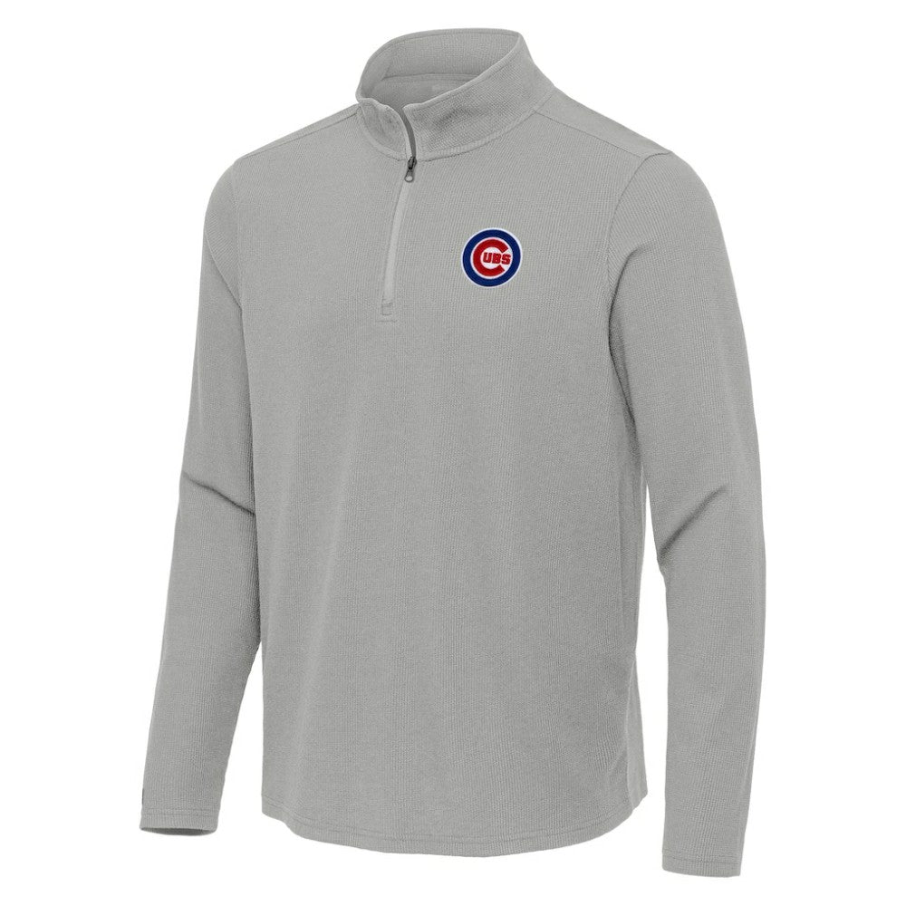 Chicago Cubs Antigua Sync Tri-Blend Quarter-Zip Pullover - Heather Gray
