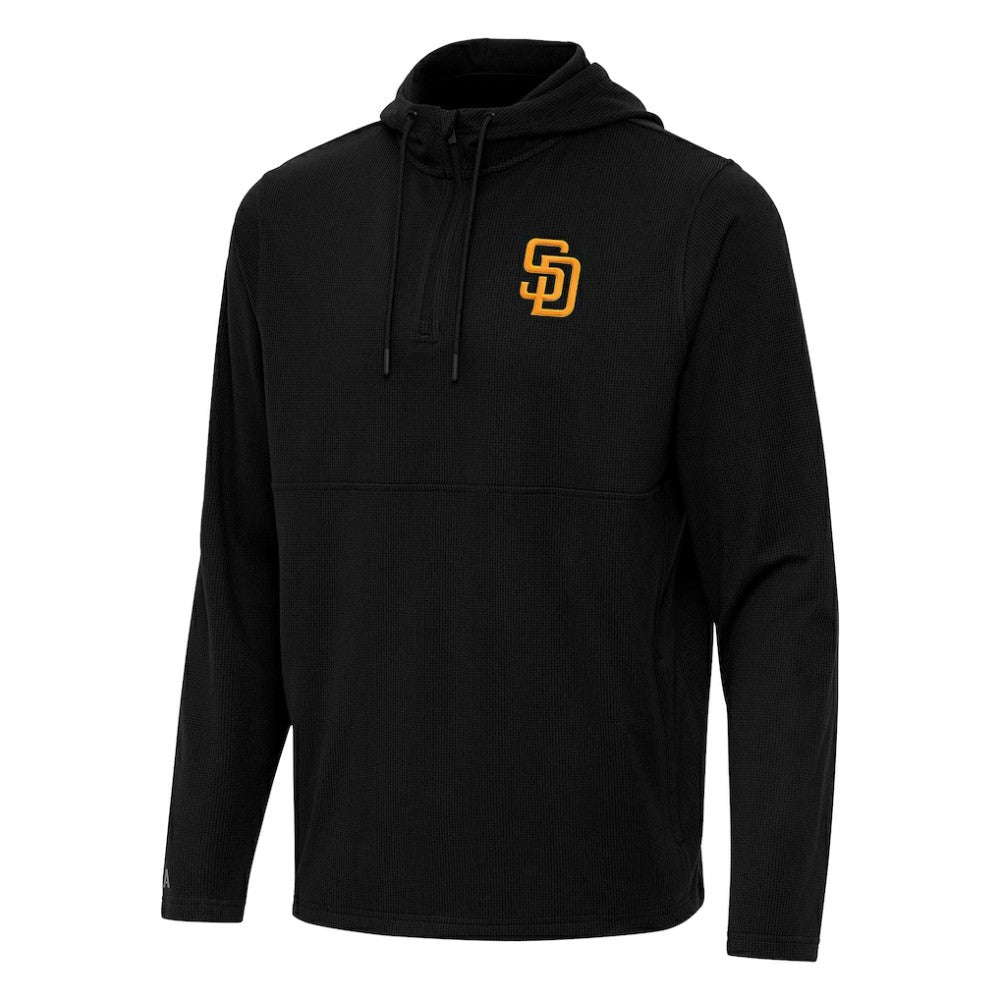 San Diego Padres Antigua Connected Quarter-Zip Pullover Hoodie - Black